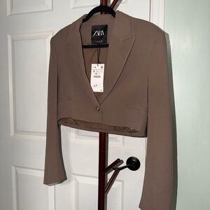 Zara Women's Taupe Cropped Blazer